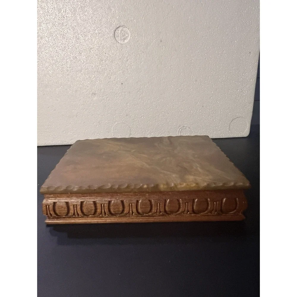 Vintage 1970s Dante Carpenter's Jewelry Trinket Box Mahogany Chip stone (1727)‎